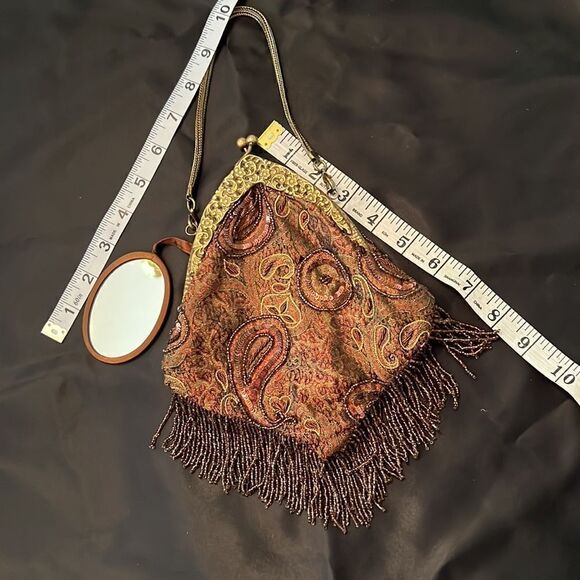 Batua brown multi colored beaded boho festival kiss lock vintage style bag EUC - Picture 7 of 13